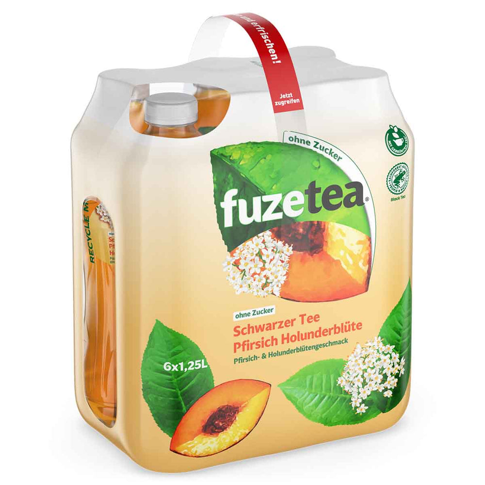 Fuze Tea Schwarzer Tee Pfirsich Holunderblüte ohne Zucker 1,25 l